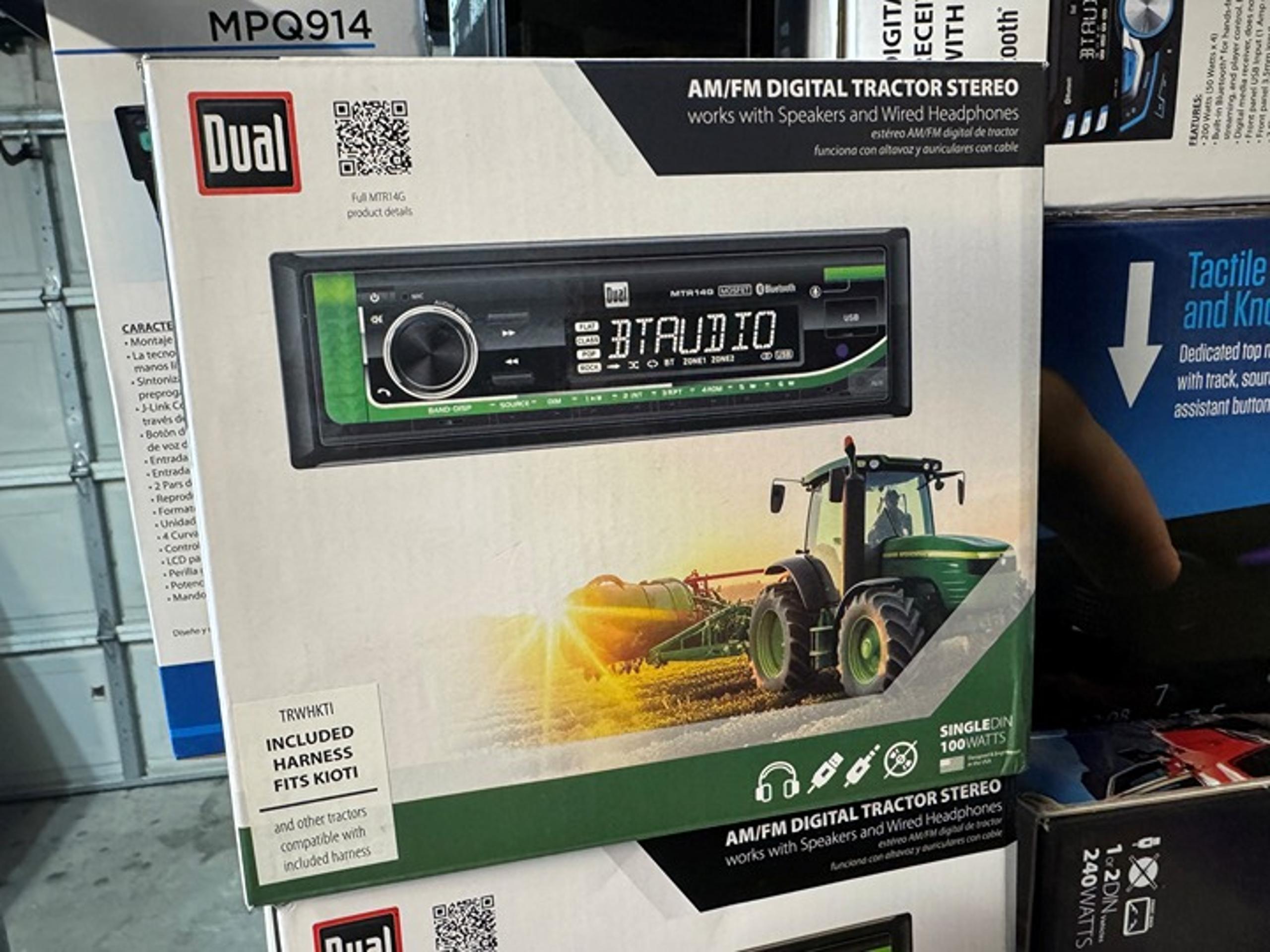 Dual Kioti Tractor Radio | 7-Character LCD | Weatherproof | Bluetooth - New
