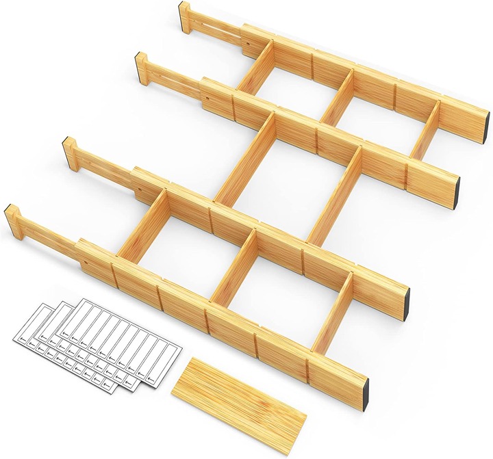 Bamboo Drawer Dividers 17"-22" Natural Drawer Organizers