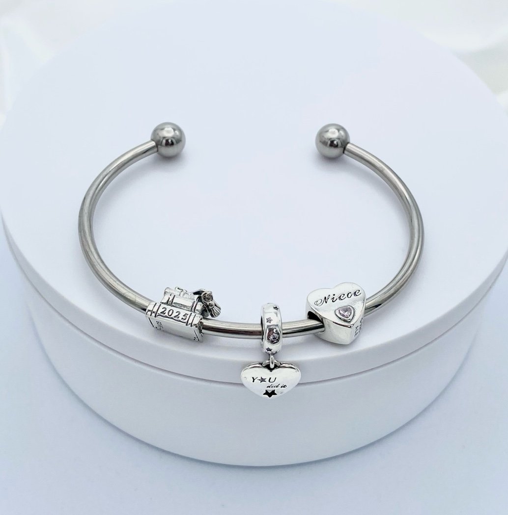 Linx Open Bangle with Niece and Class of 2025 Graduation Themed Charms