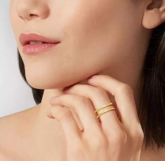 NiB Ross - Simmons Real Solid 14K Yellow Gold 2-Band Open-Space Ring, 8