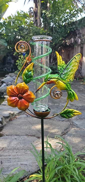 36.3” Butterfly Rain Gauge Outdoor, 7” Glass Tube Solar Powered 10 Warm White