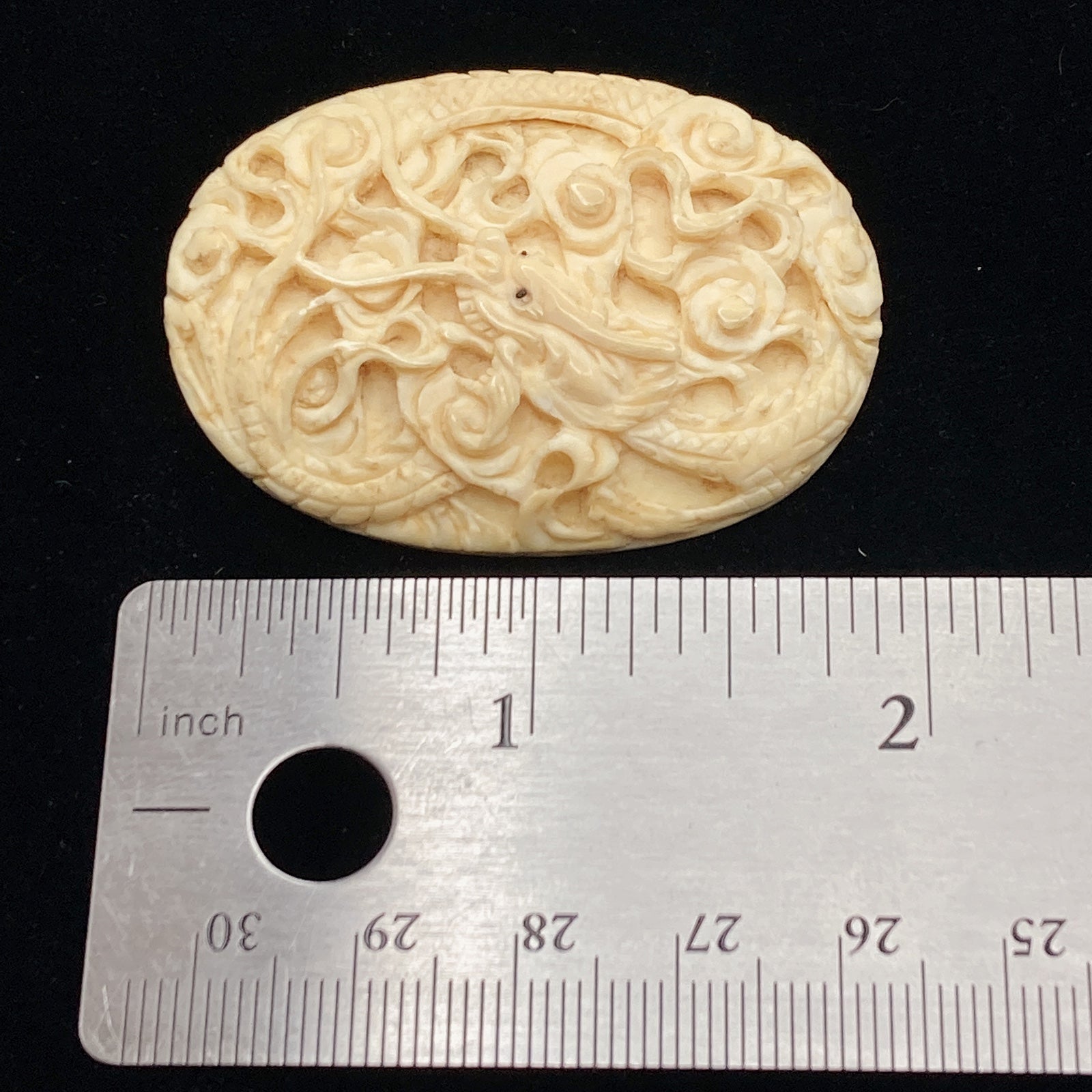 Store Vintage Antique hand carved animal bone bovine textured dragon cloud brooch pin