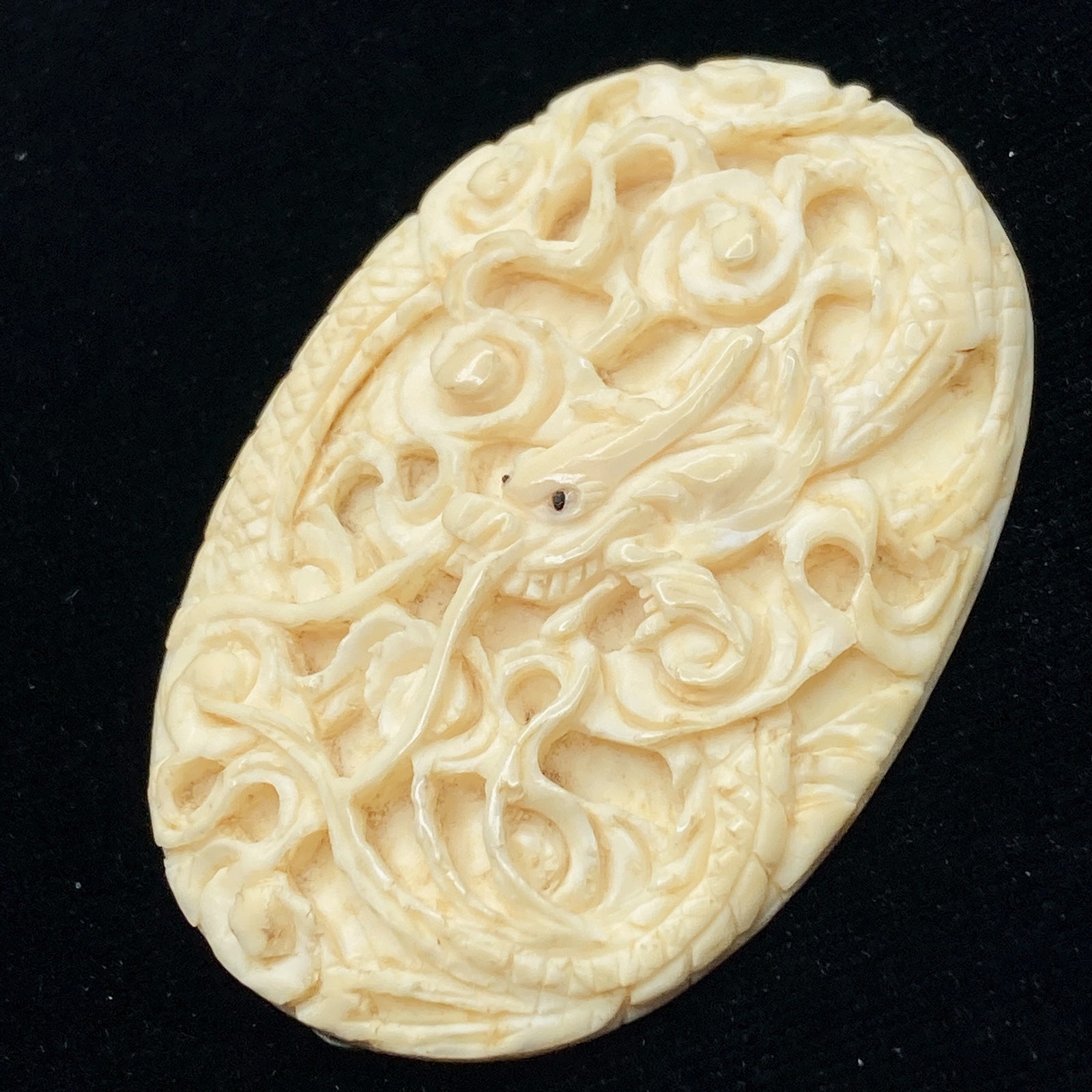 Store Vintage Antique hand carved animal bone bovine textured dragon cloud brooch pin