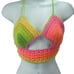 Handmade peek-a-boo crochet rainbow neon halter top crop open knit