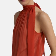 NWT Theory Halter Tie Neck Top, 100% Silk Chiffon - Dark Coral, XS (P)