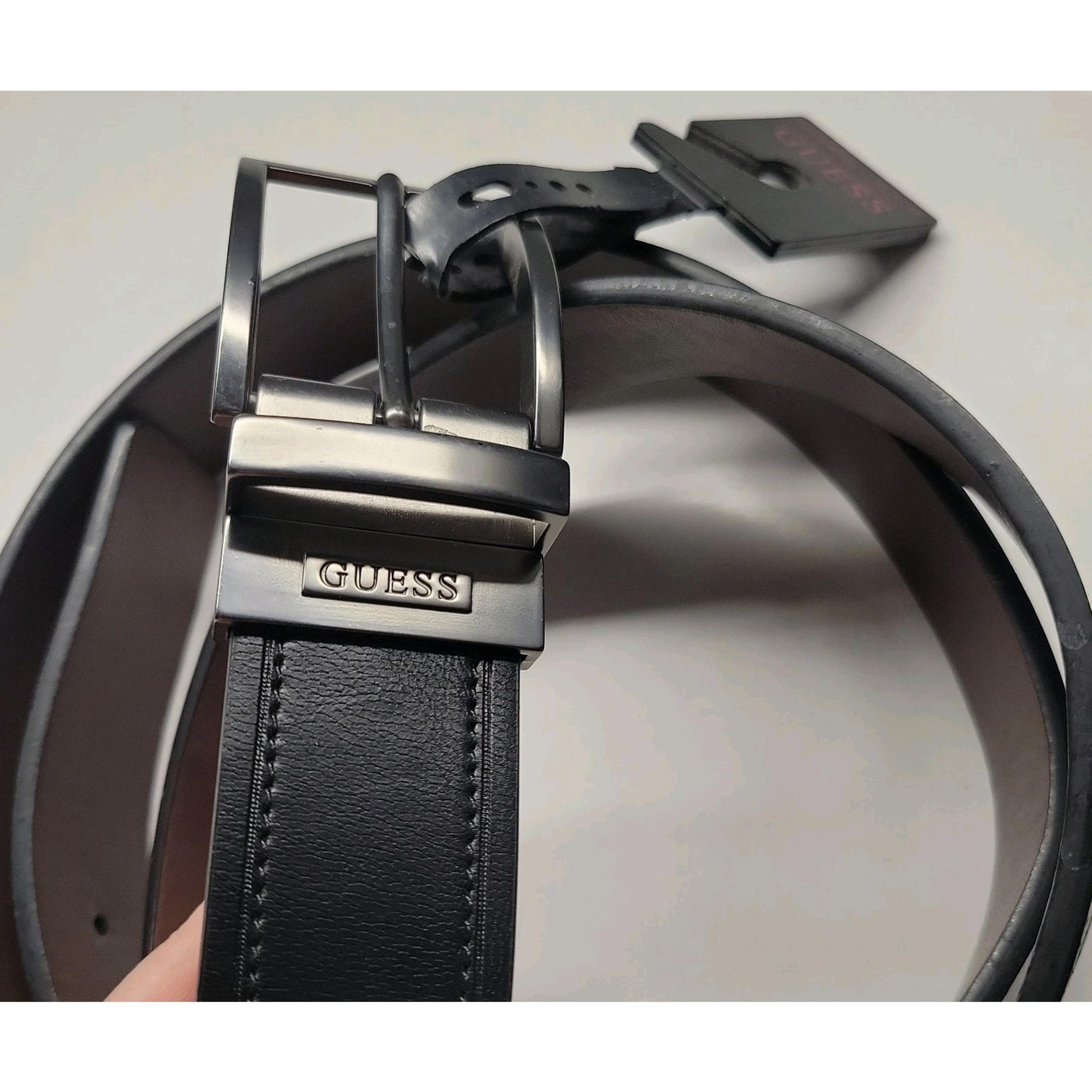 Guess Men's Leather Reversible Belt Black Tan XL 42-44"