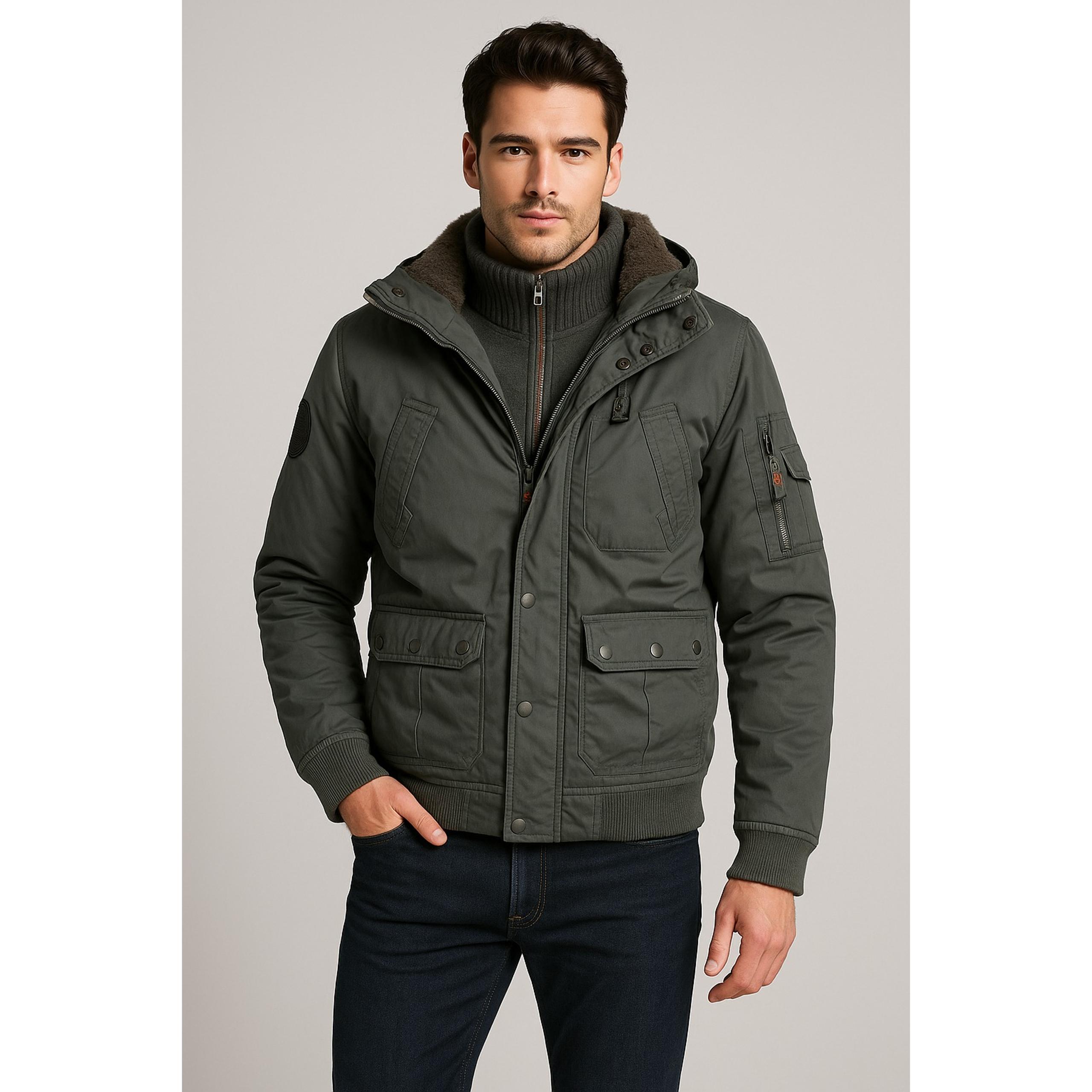 Superdry Japan Jacket Mens M Gray Full Zip Hooded Utility Quilted Liner