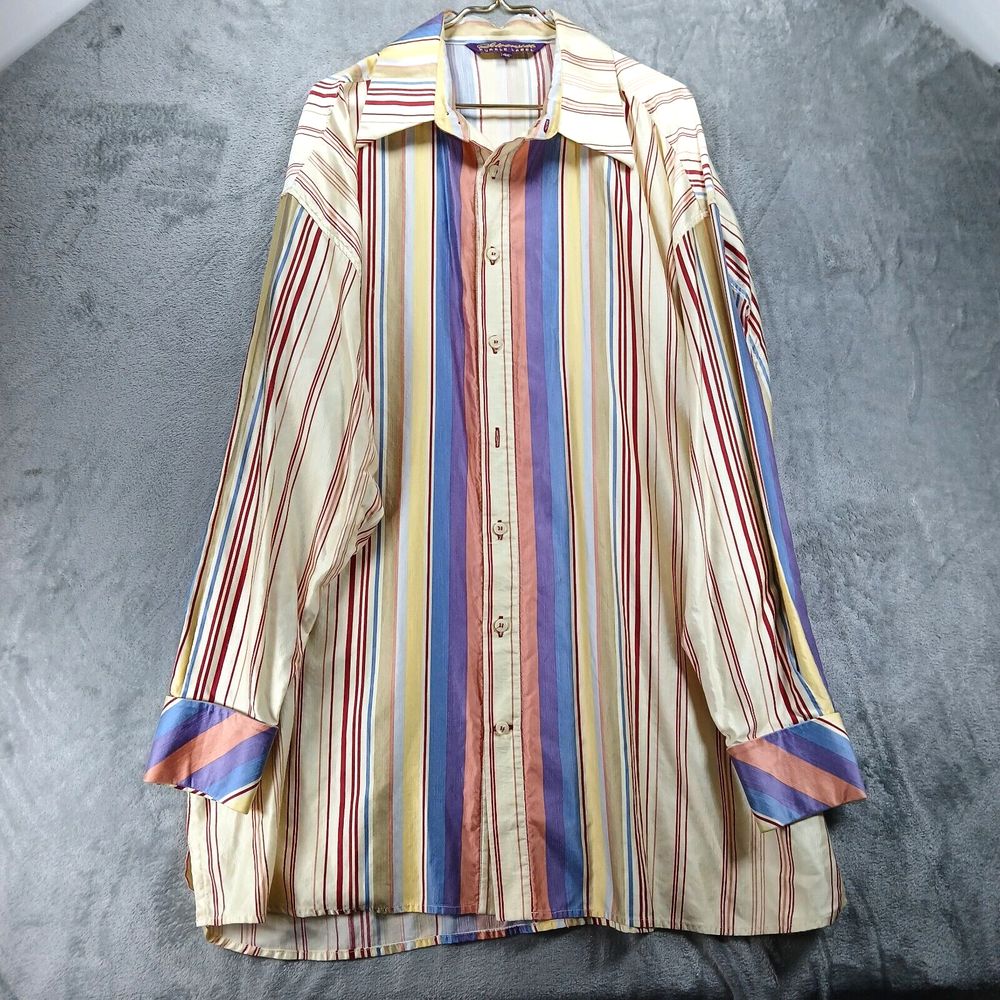 SilverSilk Purple Label Shirt Men's 5X Striped Contrasting Flip Cuff 80% Silk