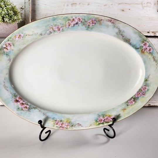 Vintage Hutschenreuther Bavaria Germany Pink Rose Floral Oval Platter- Rosenthal