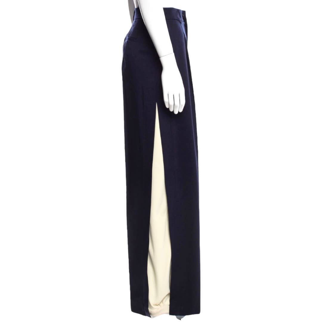 Weekend Max Mara Wide Leg Pants Navy with Light Tab Insert on Side - 10