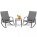3PCS Patio Rattan Rocking Chair Table Furniture Set Yard Cushion Gray