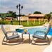 3PCS Patio Rattan Rocking Chair Table Furniture Set Yard Cushion Gray