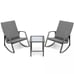 3PCS Patio Rattan Rocking Chair Table Furniture Set Yard Cushion Gray