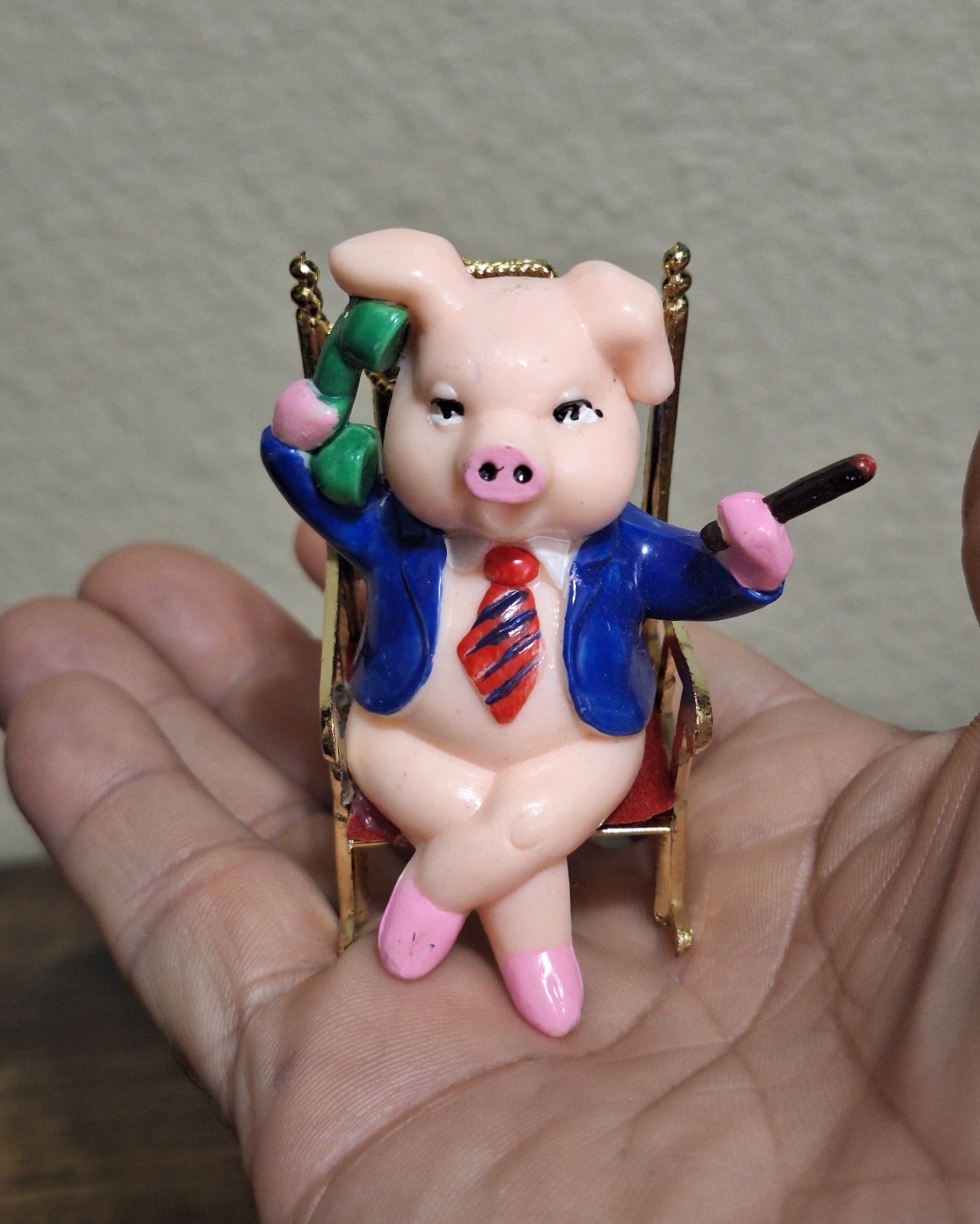 Adorable Vintage 1960s Hand Painted Boss Pig Sitting in his Chair.