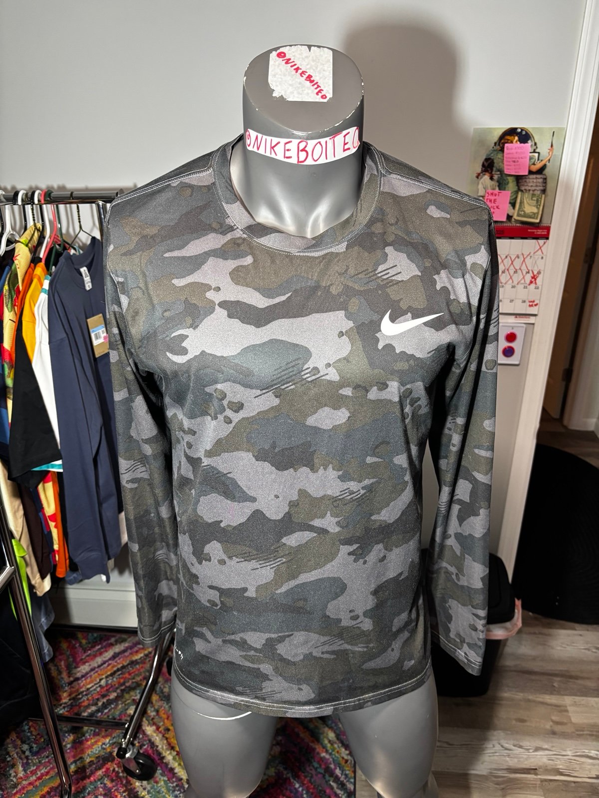 Nike Black Green Gray Camo Long Sleeve Shirt Mens Size Large Dri Fit