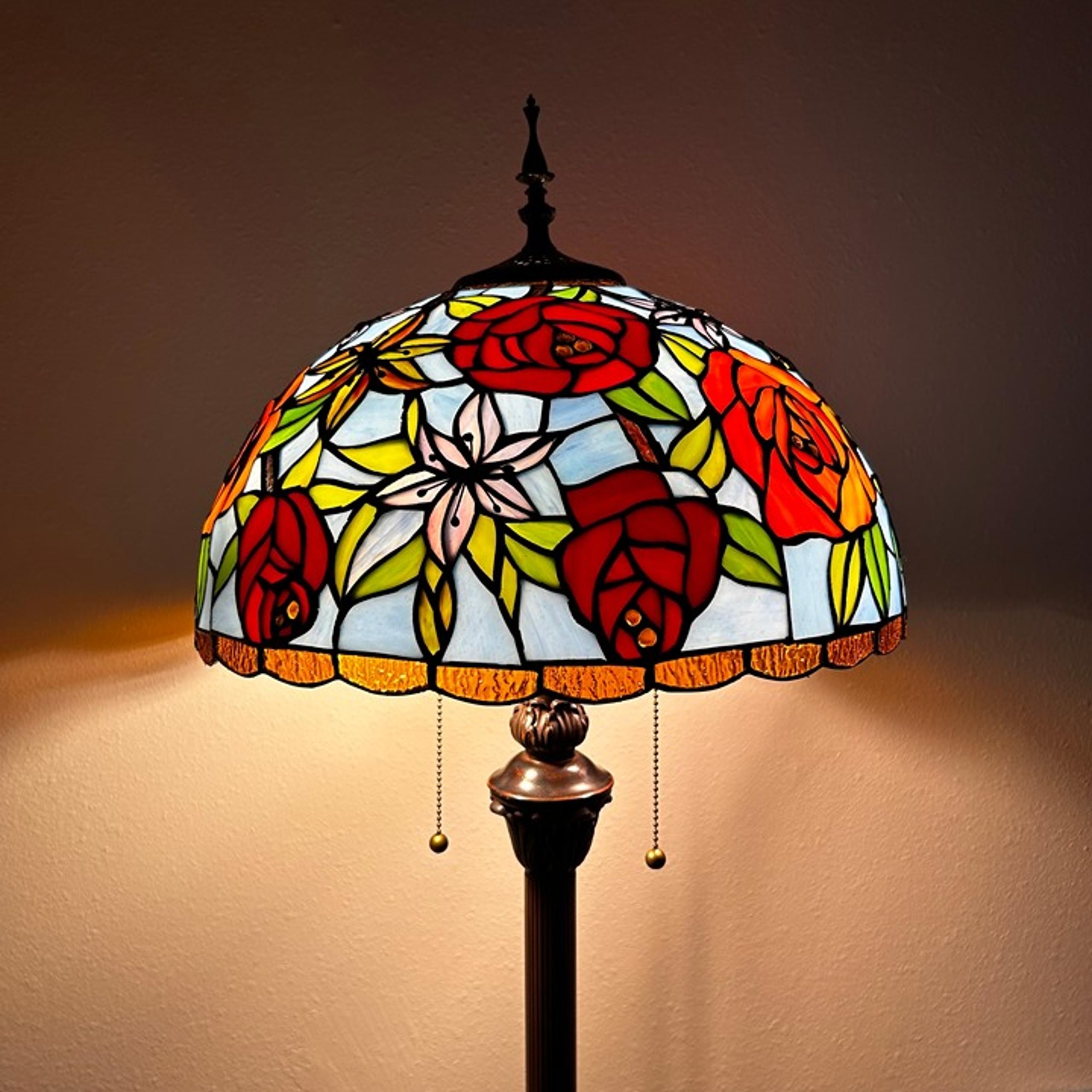Tiffany Style Floor Lamp Blue Red Stained Glass Rose Flowers 16"W*16"D*64"H