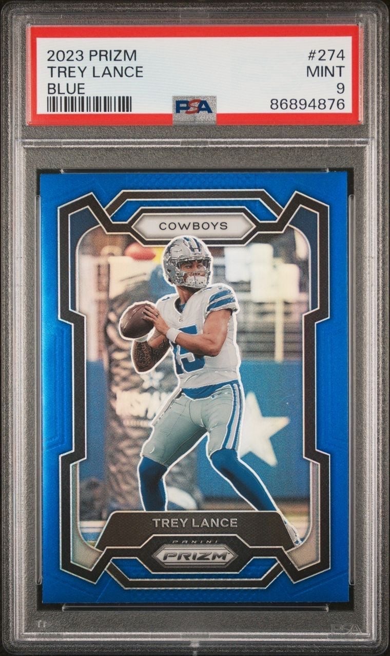 2023 PANINI PRIZM TREY LANCE BLUE SSP DALLAS COWBOYS PSA 9 POP 1 COLOR MATCH