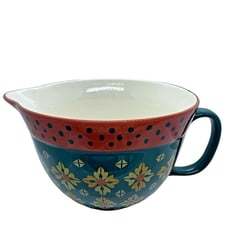 NEW Pioneer Woman Ceramic Batter Mixing Bowl W/Handle Vintage Geo Pattern Green