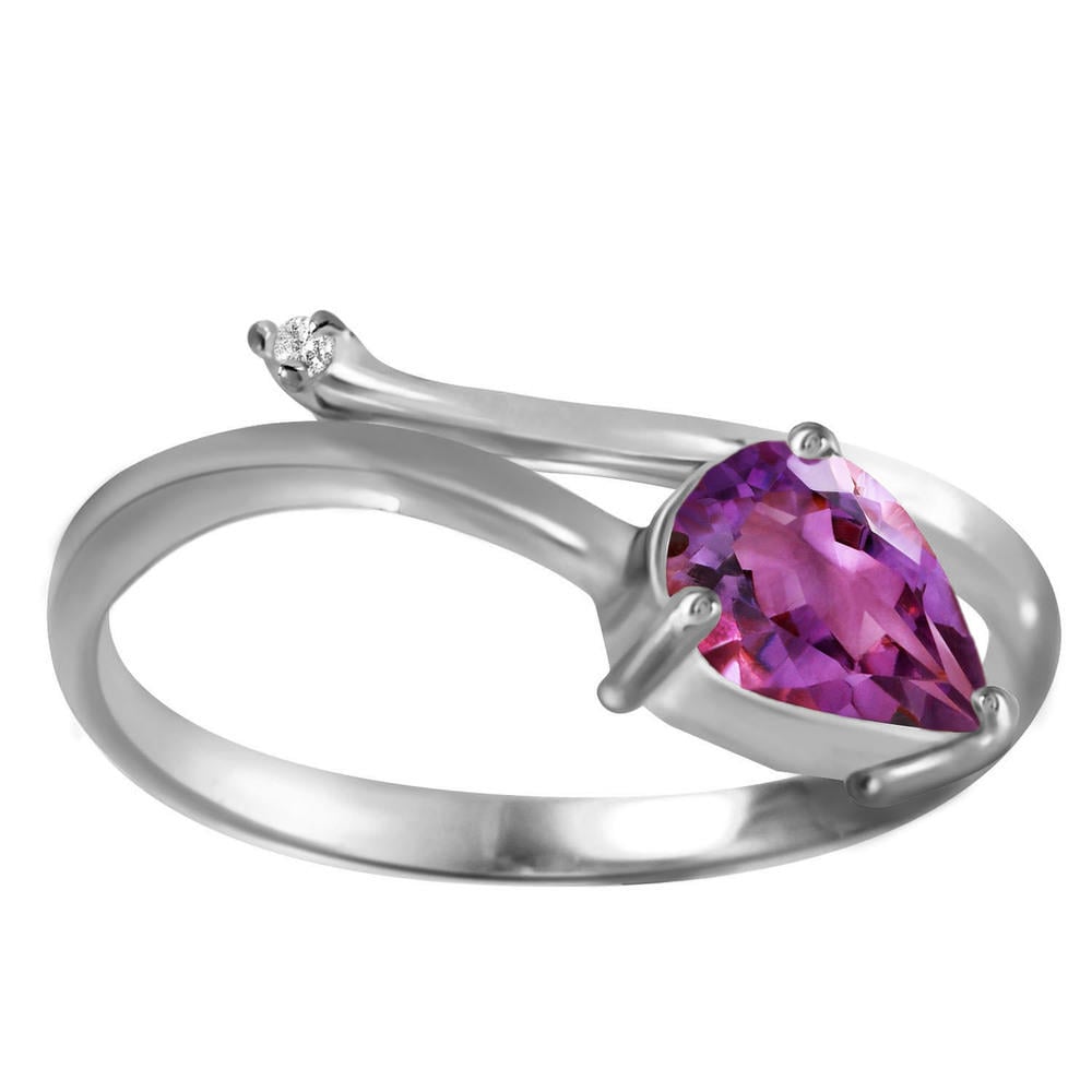 14K. SOLID GOLD RING WITH NATURAL DIAMOND & AMETHYST (White Gold)