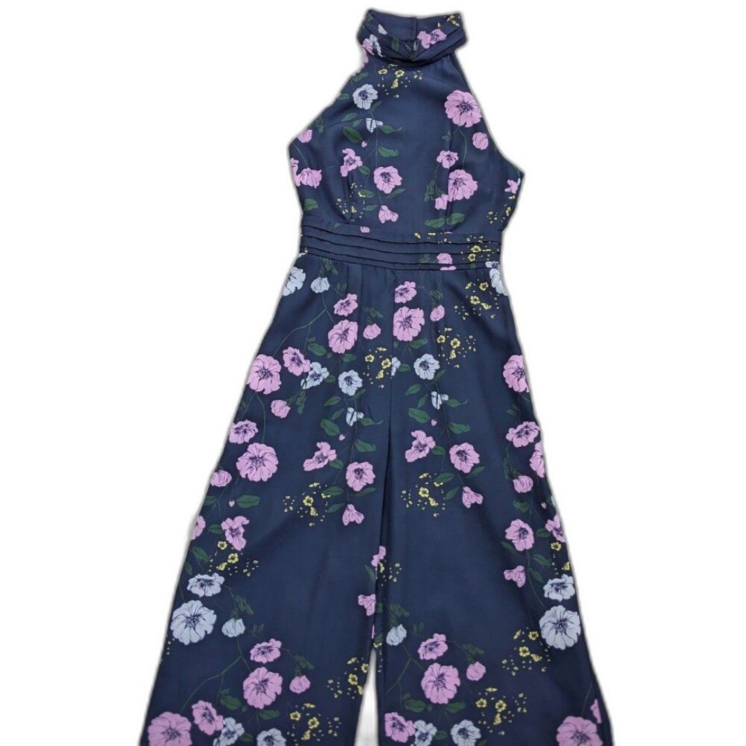KEEPSAKE Floral Sleeveless High Waist Wide Leg Collar Jumpsuit w/Pleat Detail, S