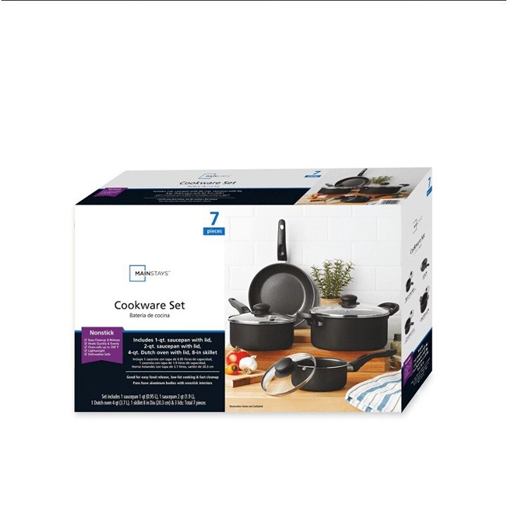 7 Piece Non-Stick Cookware Set Black