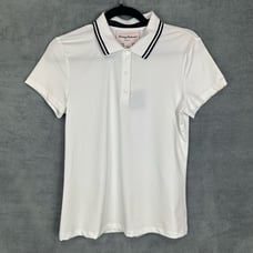 Tommy Bahama Shirt Womens Small White Polo Short Sleeve UPF 50 Moisture Wicking