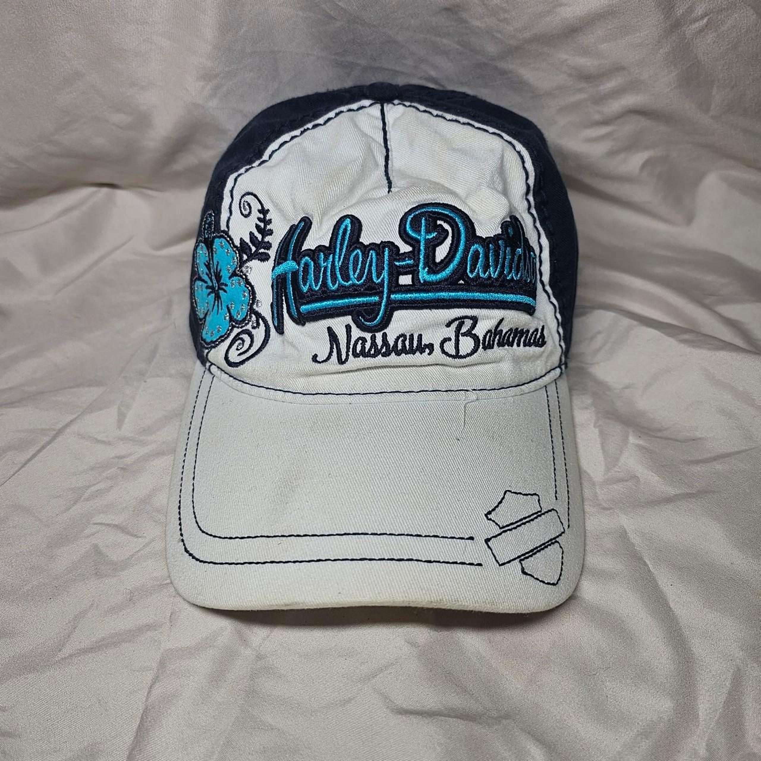 Y2K harley davidson blue white Bahamas white baseball cap