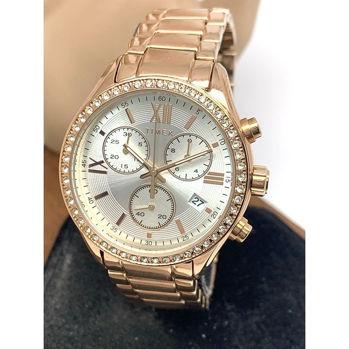 Timex Women's Watch TW2V57900 Quartz Chronograph Silver Dial Rose Gold 38mm