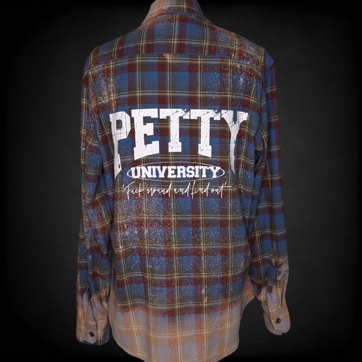 Petty University Flannel Shirt, Funny Sarcastic College Shirt, Size Large