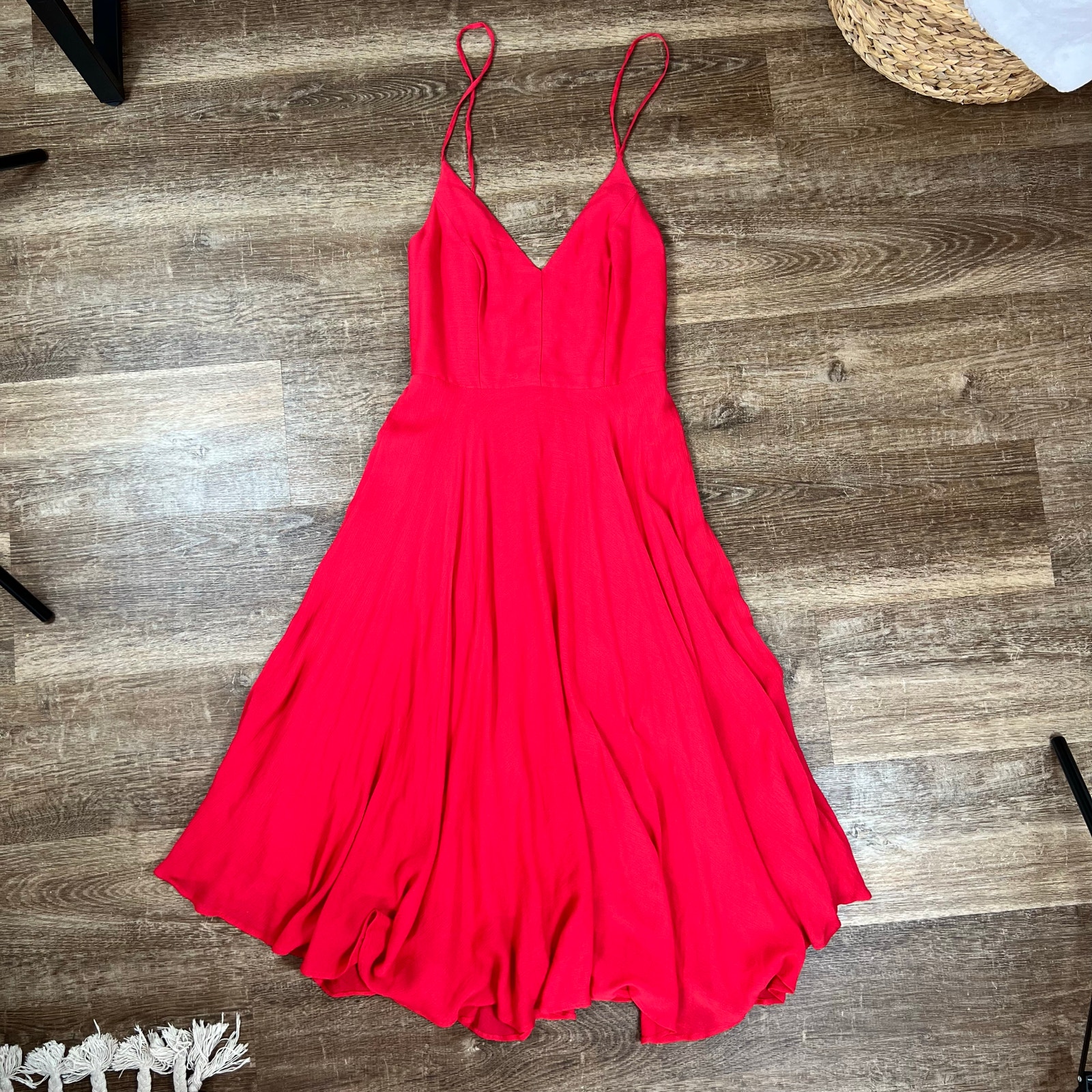 Lulus Troulos Lace-Up Midi Dress in Red Date night Romantic Sexy Tie Up