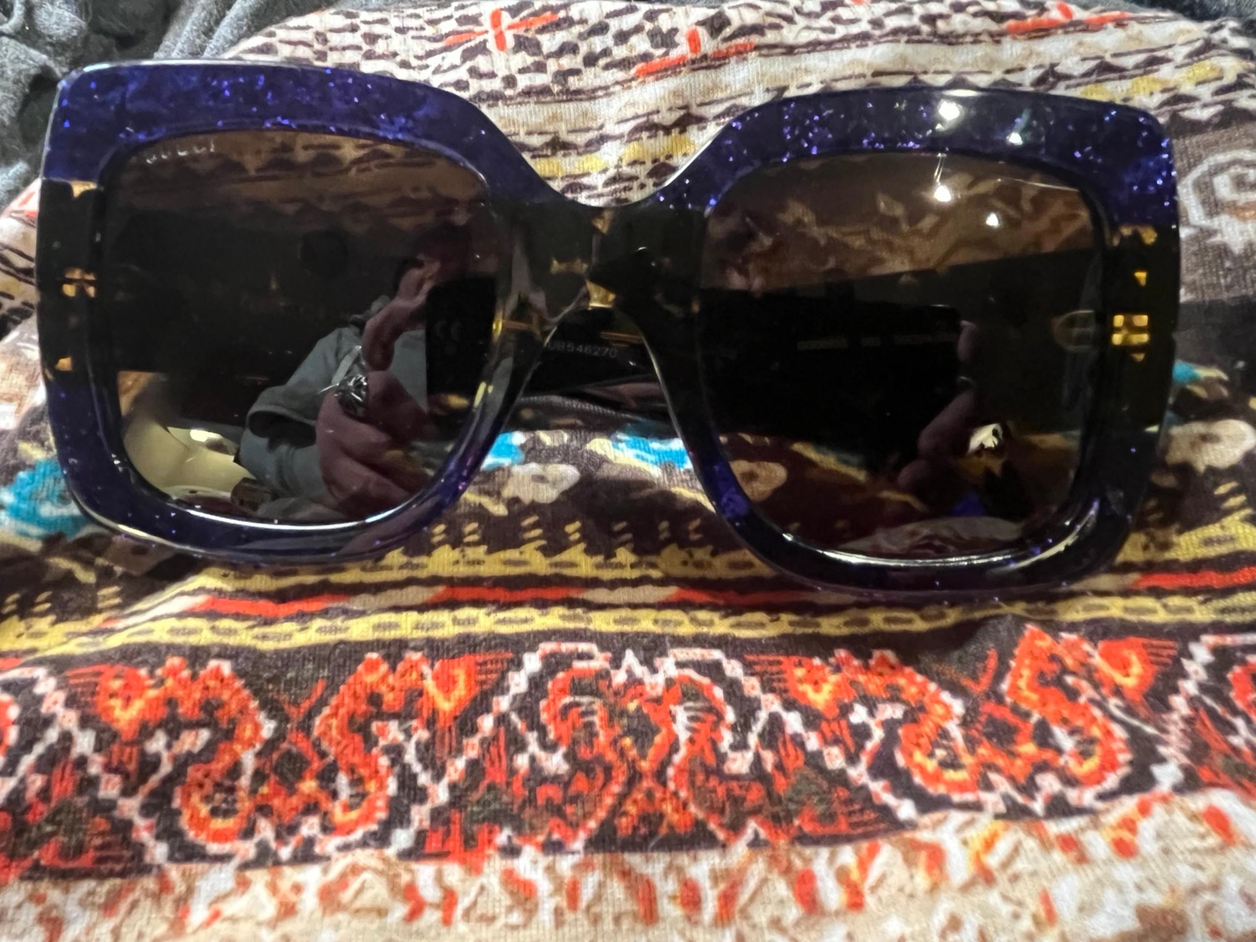 GUCCI Square Frame Blue Glitter and Cheetah Print Women's Sunglasses