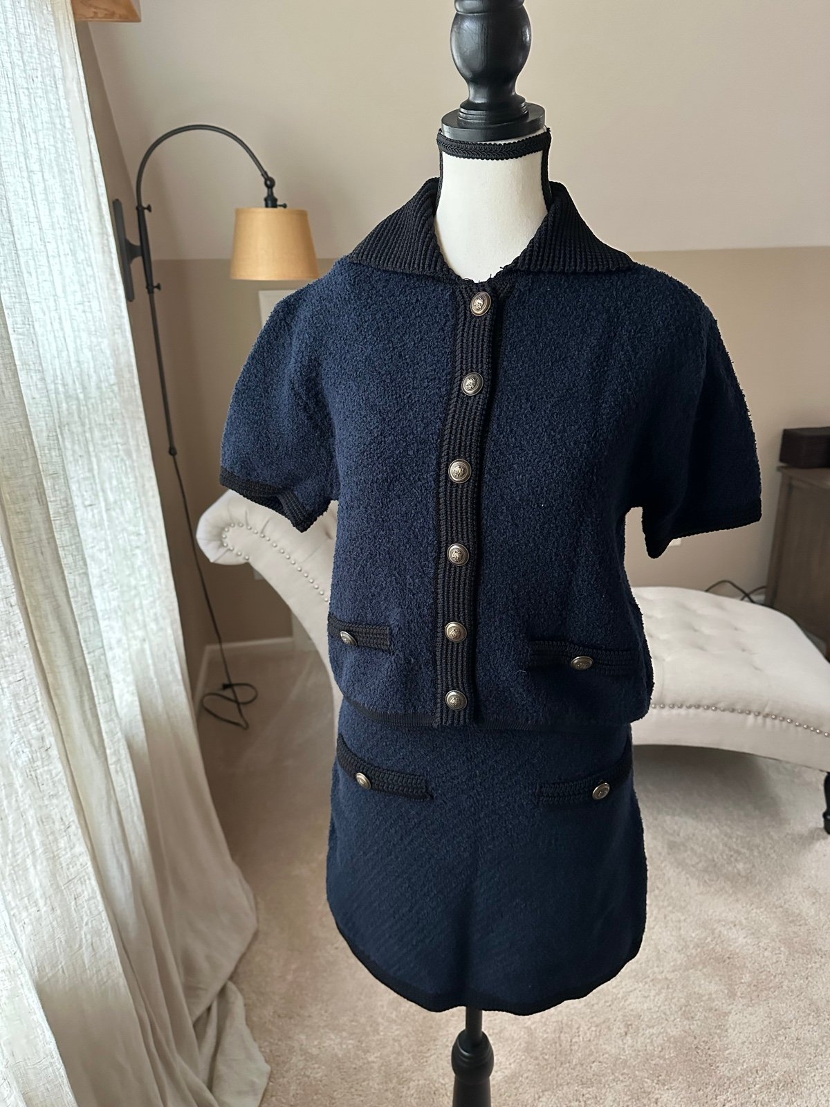 Massimo Dutti blue mini skirt/ top set size S, NWT