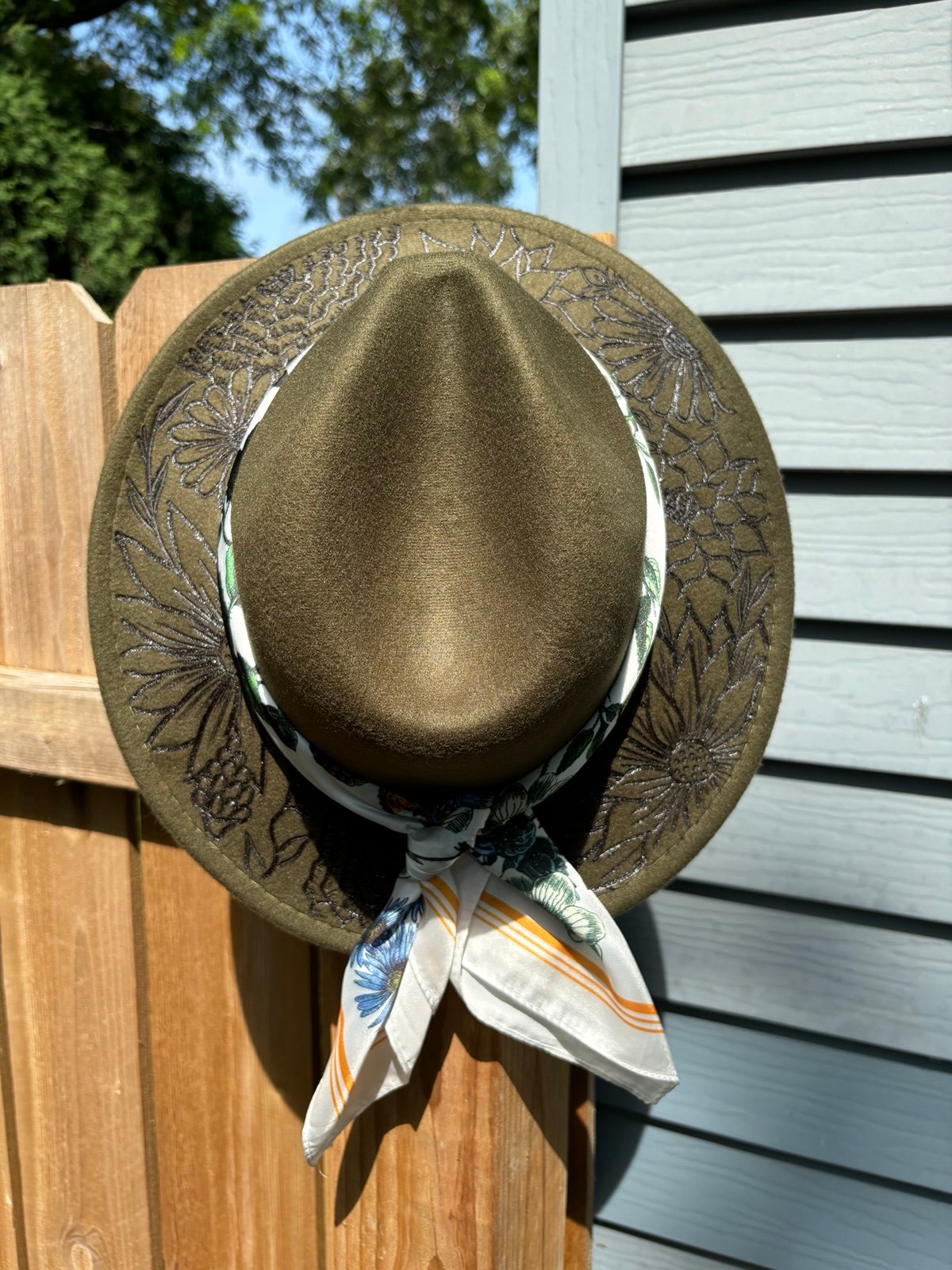 Hand burned fedora hat