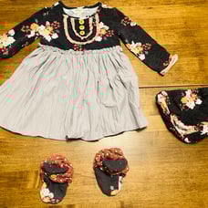 Matilda Jane 12-28 months dress, diaper cover and booties