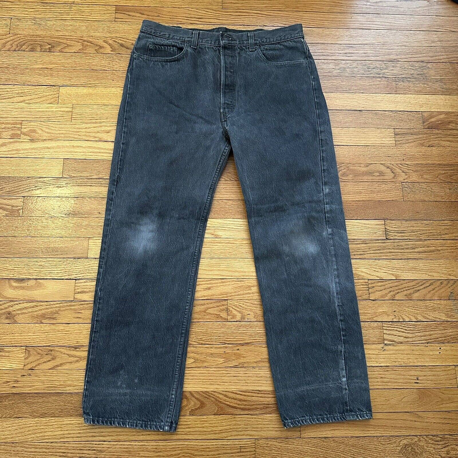 Vintage Levi’s 501 Faded Black Denim Jeans Size 38x30 Made In USA
