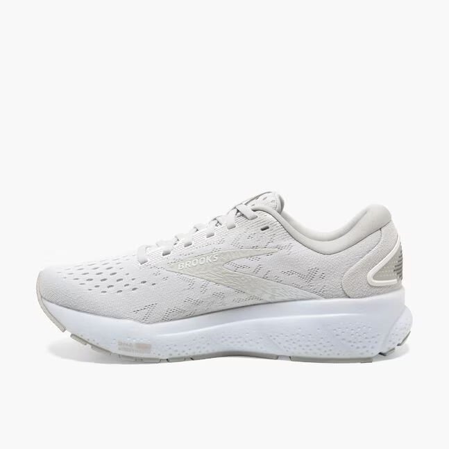 Brooks Women’s Ghost 16 Neutral Running Shoe, White/White/Grey