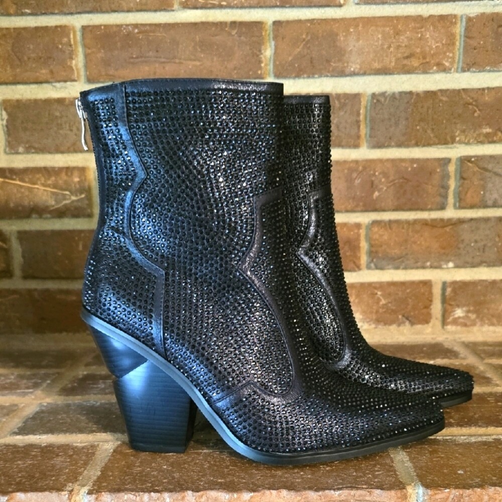 Azalea Wang Show Some Love Rhinestone Boots Black Womens Size 9