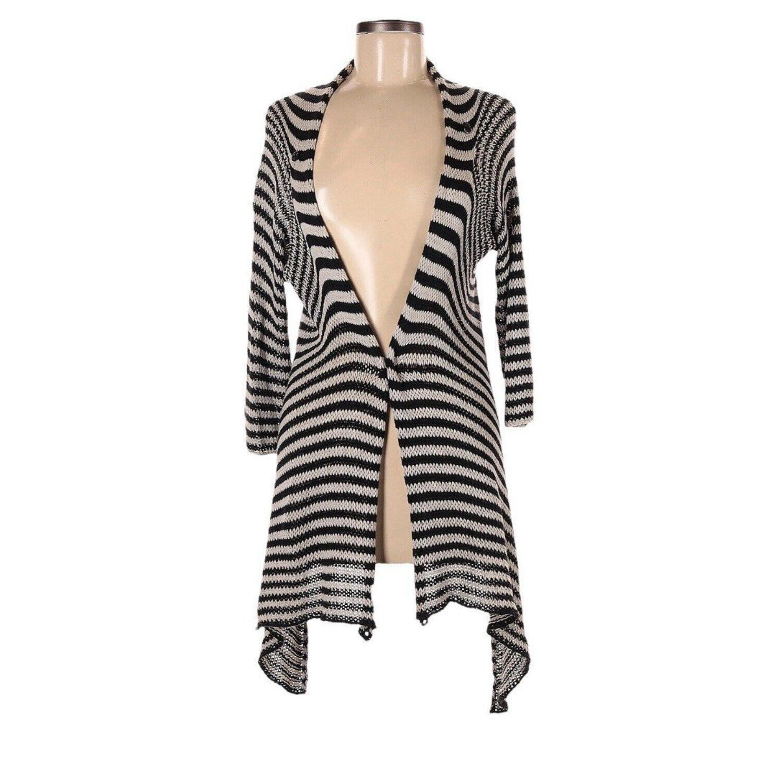 EUC Wooden Ships Paola Buendia Women’s Cardigan Sweater Size Medium Black Stripe