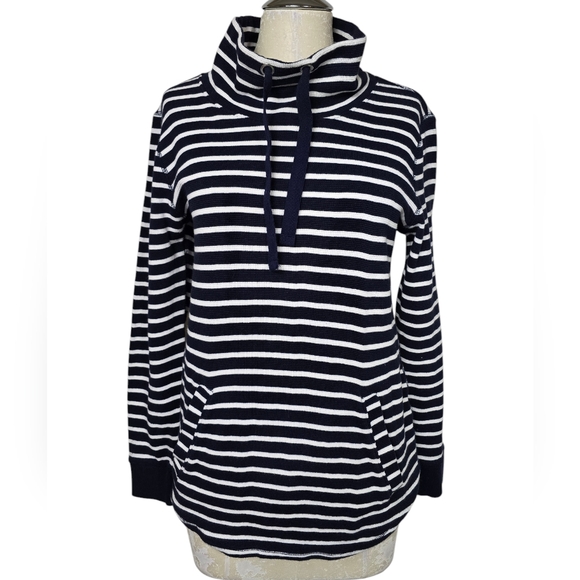 J. Crew Factory Striped Waffle Funnelneck White Blue Sweatshirt S