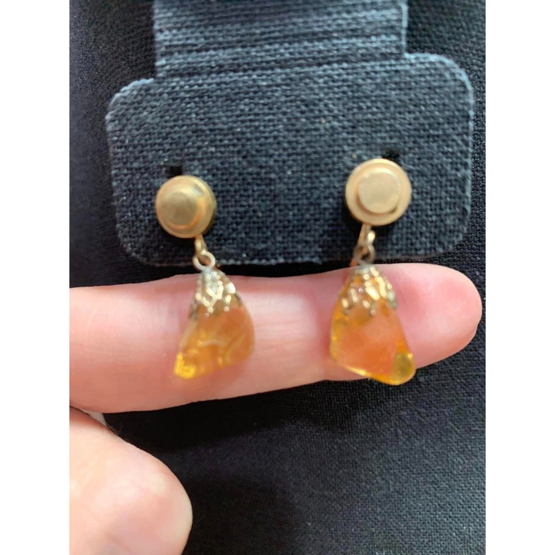 Vintage 1940's-1950's Screw Back Citrine Earrings Gold Tone Setting Gorgeous EUC