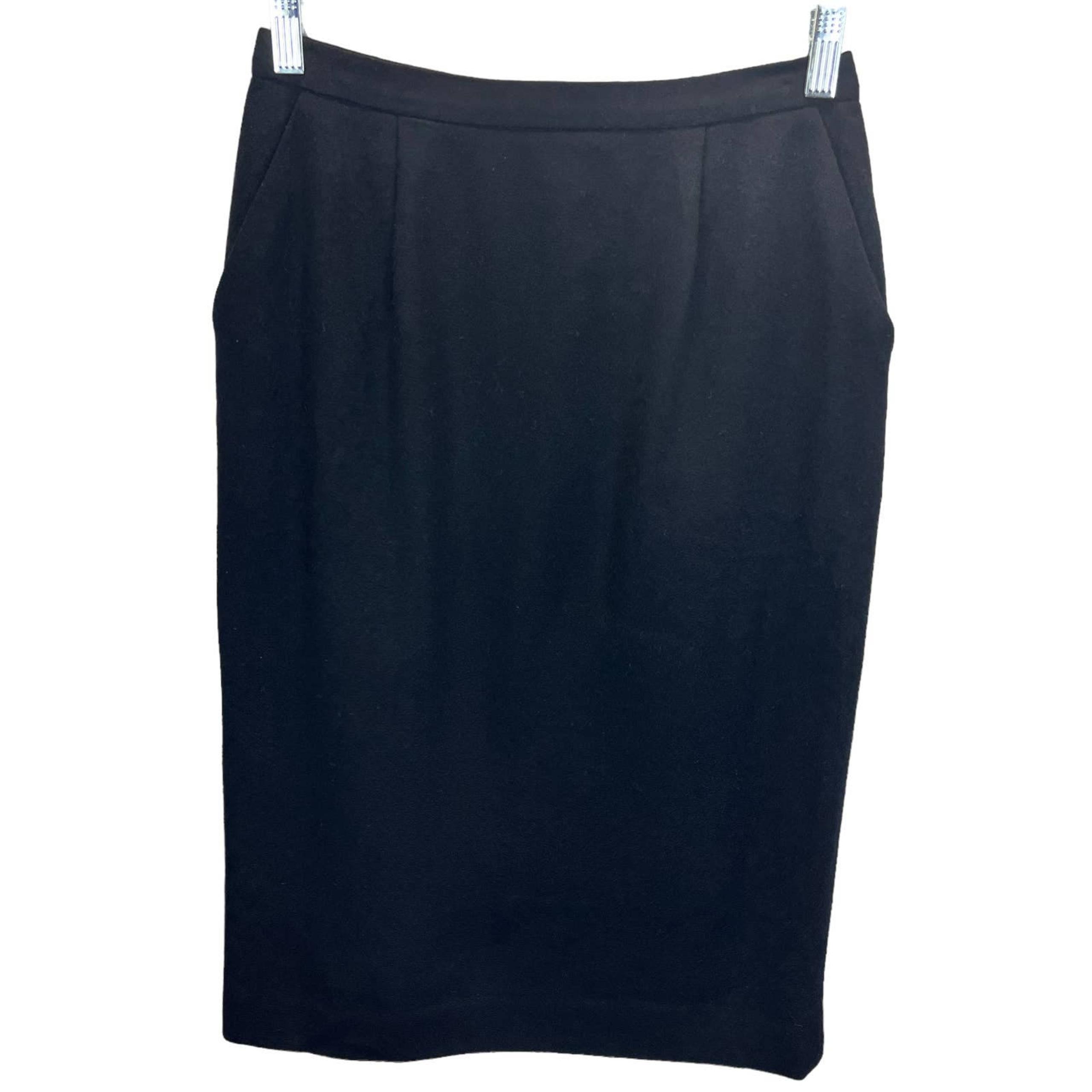VTG Pendleton Pencil Virgin Wool Skirt Black Size 6 Straight Knee Length Pockets