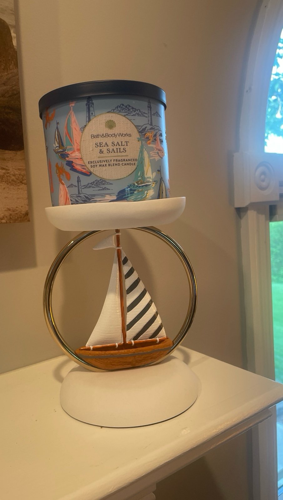 Bath and Bodyworks 3 wick candle holder Sailboat