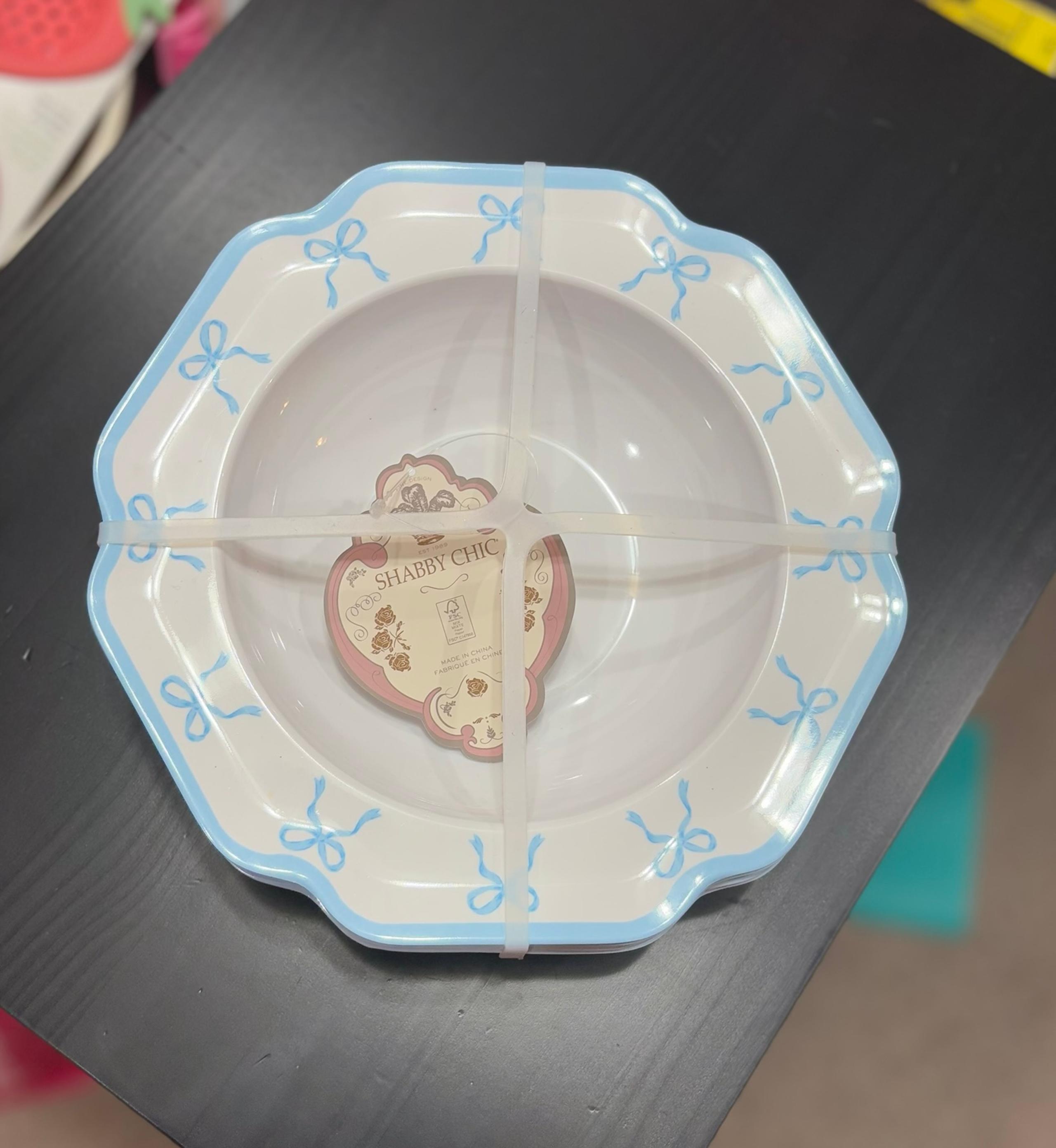 Set of 4 Blue Coquette Bow Scalloped Melamine Bowls by Shabby Chic