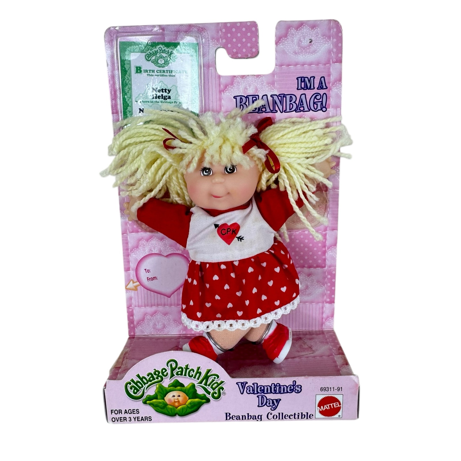 New Vintage 1998 Netty Helga Cabbage Patch Mini Bean Bag Collectible Valentine's