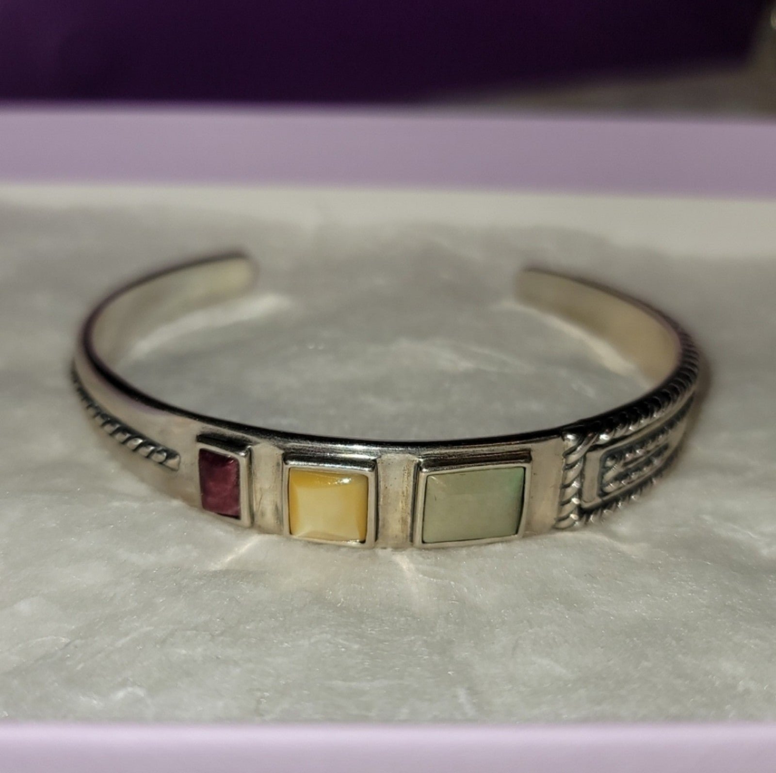 Vintage Rare Carolyn Pollack Relios Sterling Silver Gemstones Cuff Bracelet ¤