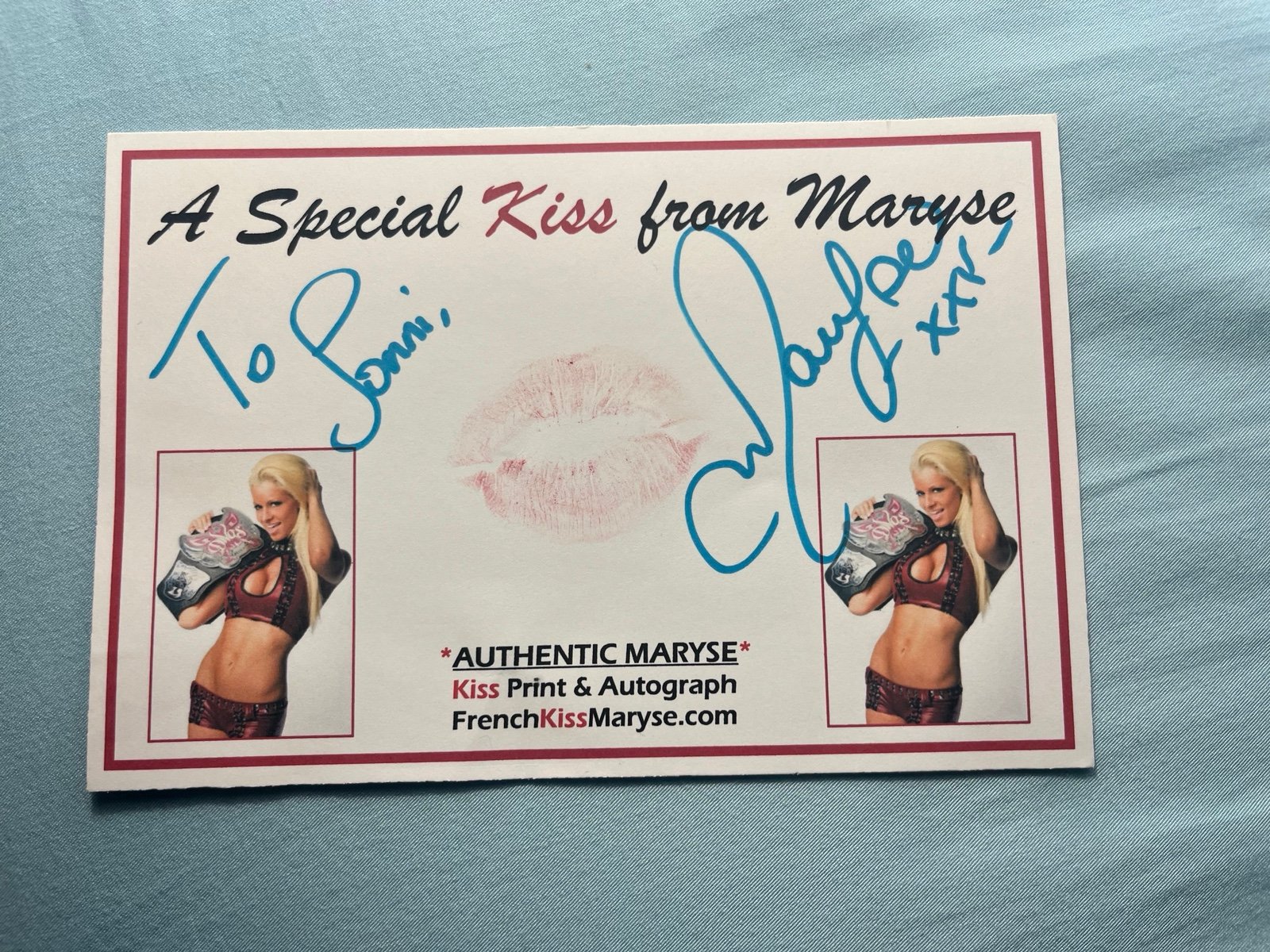 WWE star Maryse signed autographed kiss card WWF wrestling