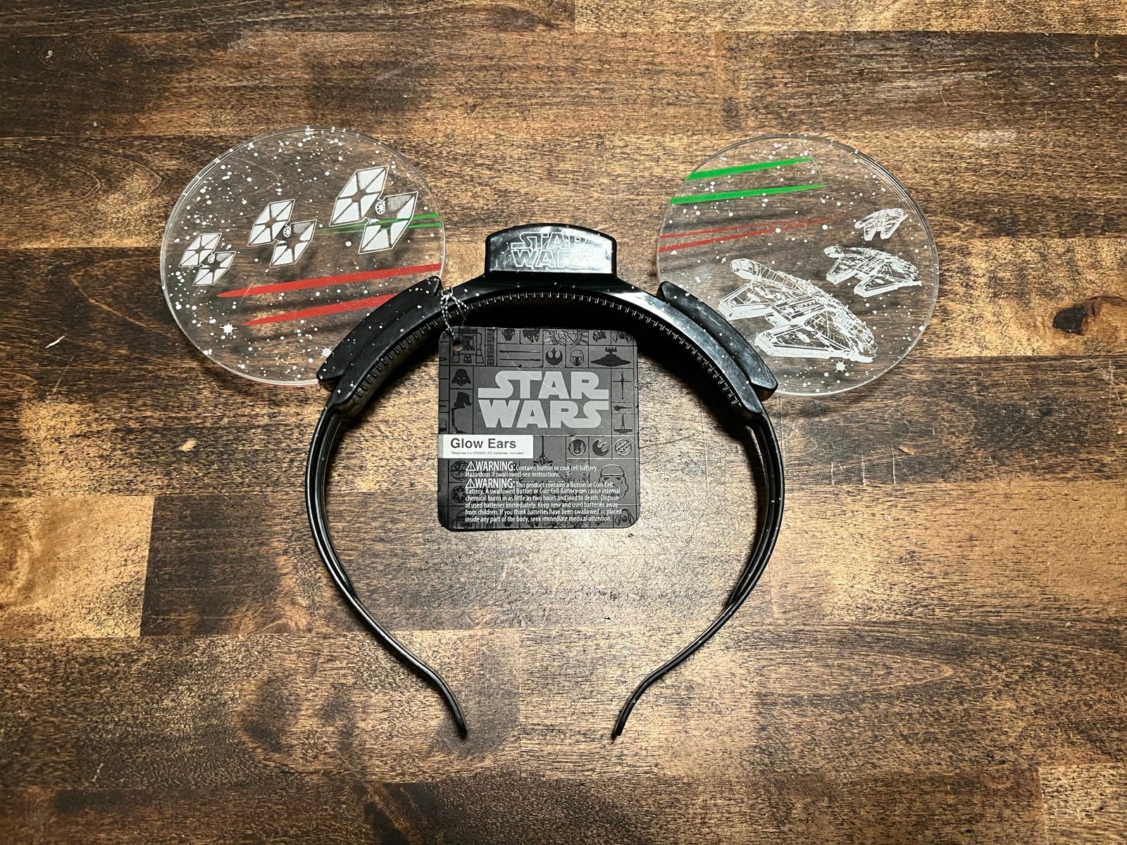 Star Wars Disney Mickey Mouse Light Up Glow Ears - Millennium Falcon & Tie