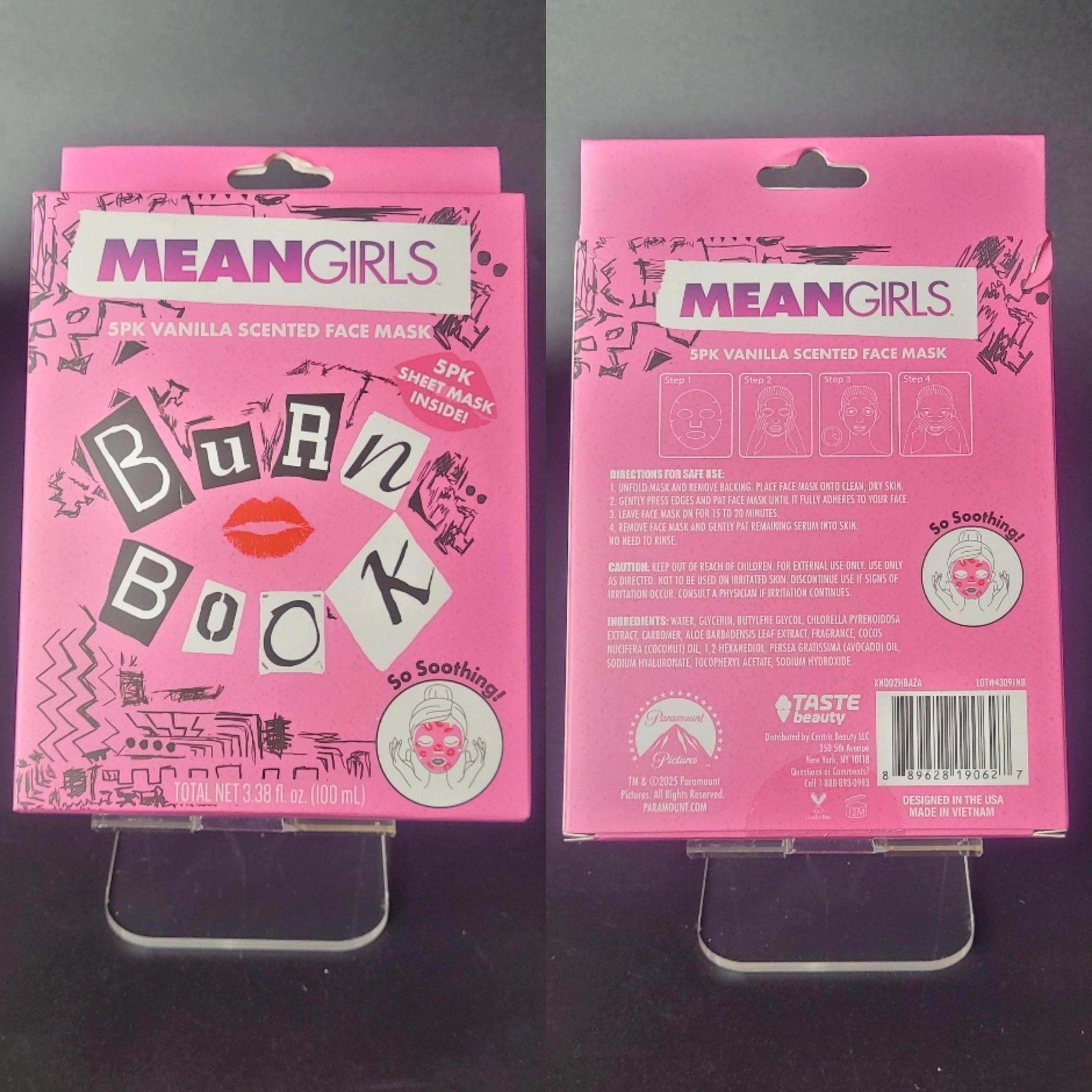 Mean Girls Pink Burn Book 5 Pack Vanilla Scented Face Mask Lindsay Lohan NIB