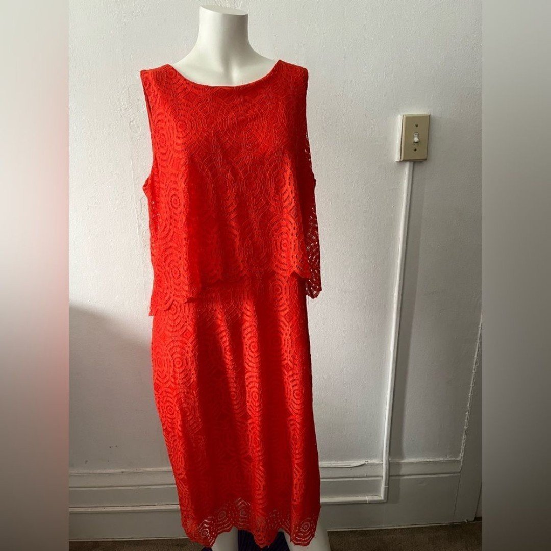 NWT Marina kaneva london orange scoop neck bodice overlay sleeveless dress 12