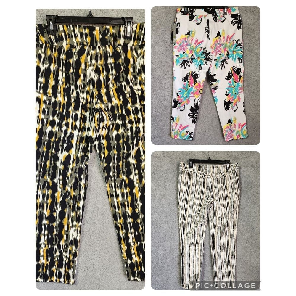 Lot of 3 Strech Pants Slim-sation & Peck & Peck Petite Size 14P Colorful